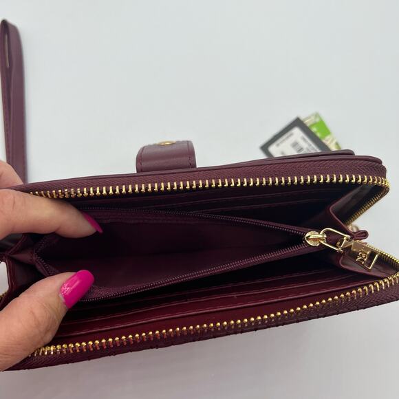 Badgley Mischka Womens Long Wallet Phone Pocket Wristlet Plum Vegan Leather NWT - Picture 8 of 14